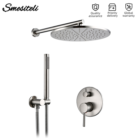 Brushed Stainless Steel Brass Built Installation Rain Shower Head Hand Sprayer Two-Function Hot Cold Mixing Bathroom Faucet ► Photo 1/6