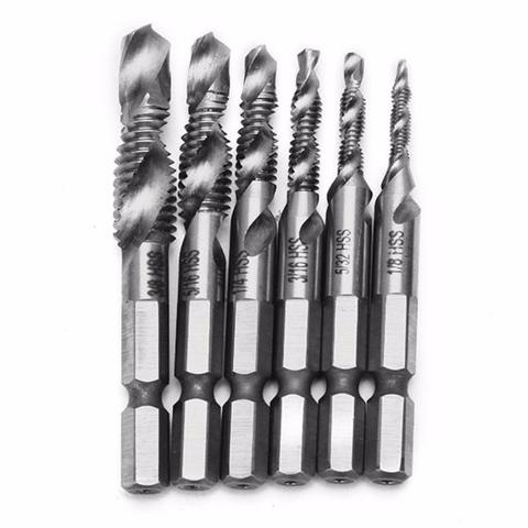 6pcs 1/8-3/8 Inch BSW Thread HSS Combination Drill Tap Bit Set 1/4 Inch Hex Shank Deburr Countersink Bits ► Photo 1/5