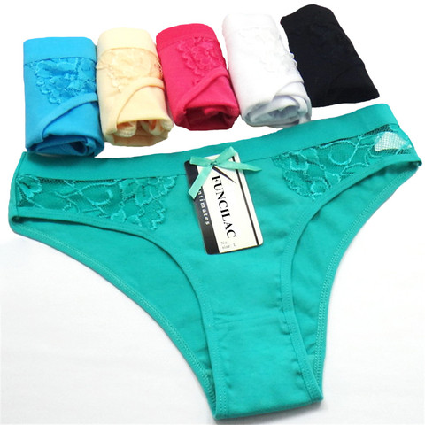 FUNCILAC Woman Cotton Panties Sexy Transparent Briefs Floral Lace Underwear Low Waist Ladies Knickers Soft Lingerie 5 Pcs/set ► Photo 1/6