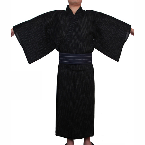 Men Japanese Samurai costumes Kimono Jinbei Home Wear Loose Cotton Black Yukata Traditional Clothing Pajamas Nightgown Robe ► Photo 1/6