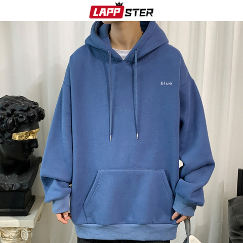 LAPPSTER Men Embroidery Fleece Hooded Hoodies 2022 Mens Oversized Korean Harajuku Sweatshirts 7 Colors Black Oversized Hoodie ► Photo 1/6