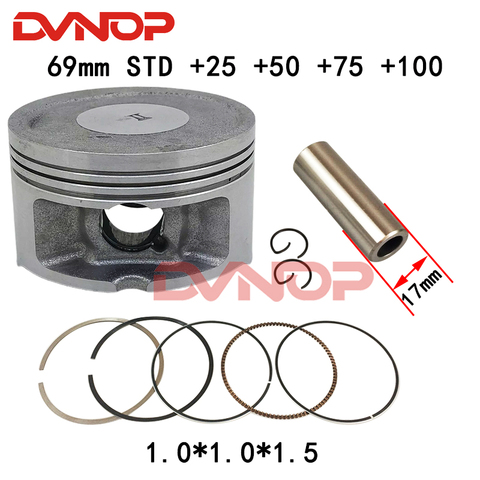 Motorcycle Piston 69mm +25 +50 +75 +100 Pin 17mm Ring Gasket Set For Yamaha Majesty YP250 YP 250 Egine Spare Parts ► Photo 1/6