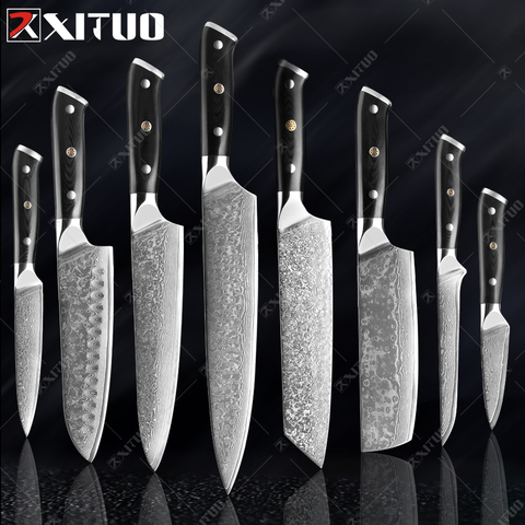 XITUO Damascus Chef Knife Professional Japan Sankotu Cleaver Bone Knives Utility Kiritsuke Paring Kitchen Knife Cooking Tools ► Photo 1/6