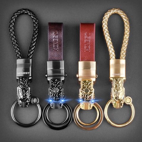 Honest Luxury Key Chain Men Women Car Keychain For Key Ring Holder Jewelry Genuine Leather Rope  Bag Pendant Fathers Day Gift ► Photo 1/6