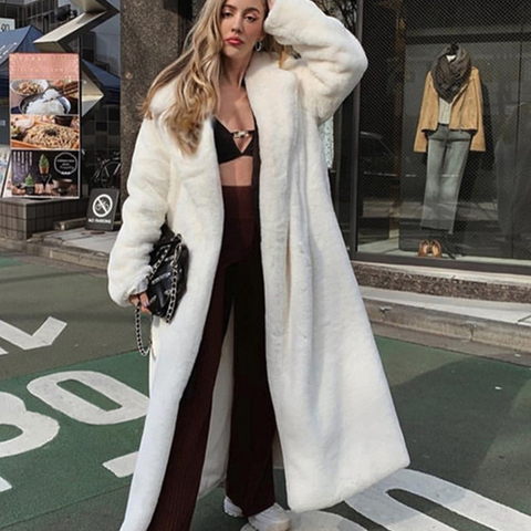 Winter Women Faux Rabbit Fur Coat Lengthen knee Fur Coat Loose Lapel OverCoat Thick Warm Plus Size Female Plush Coats ► Photo 1/6