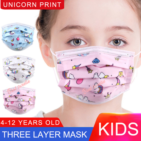 50pcs Disposable Children's Mask Cartoon Car Kitty Unicorn Pattern Print Mouth Mask for Kids Girl 3 Layer Disposable Masks Child ► Photo 1/6