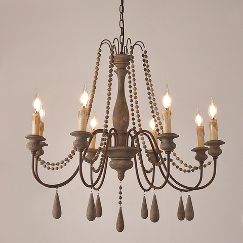 Nordic wooden chandelier retro white vintage grey hanging chandelier for kitchen/bedroom living room 3/6/8/12 lights living room ► Photo 1/6