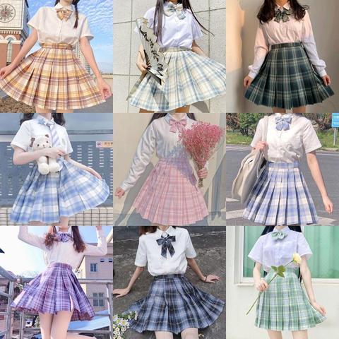 School Girl Uniform Pleated Skirts Japanese School Uniform High Waist A-Line Plaid Skirt Sexy JK Uniforms for Woman Full set ► Photo 1/6