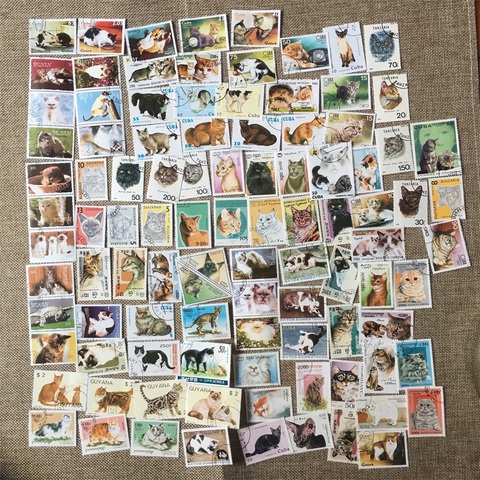 50Pcs/Set Cat Kitten All Different From Many Countries NO Repeat with Unused Postmark Postage Stamps for Collecting ► Photo 1/6
