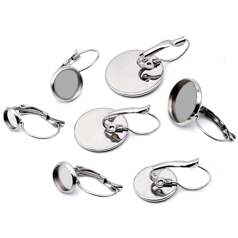 10pcs Stainless Steel French Hook Earring Fit 8 10 12 14 16 18 20 MM Cabochon Cameo Setting Blank Base Bezels DIY Jewelry Making ► Photo 1/6