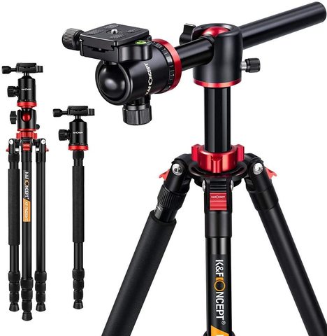 K&F CONCEPT Camera Tripod Professional 180' Foldable Lightweight Tripod with Ball Head and Carrying Bag for DSLR SLR Camera ► Photo 1/6