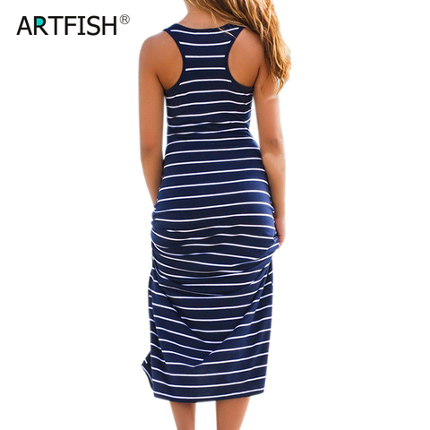 Women Plus Size Maxi Long Dress Summer Loose Casual Cotton Ladies Beach Vest Dress Striped Boho Long Sleeveless Tank Dress M0095 ► Photo 1/6