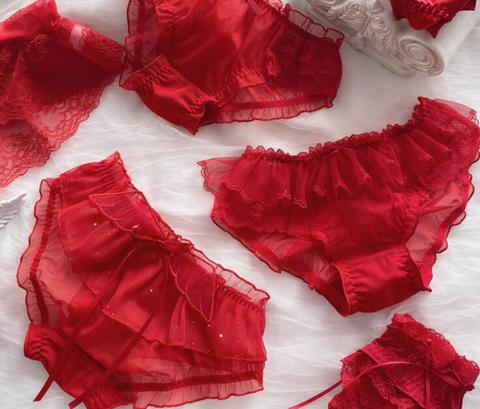 2022 New 2nd Shipping Free M L  XL Christmas Holiday Birthday Red Lolita Sexy Lace Panties Briefs Knicker Lingerie Underwear ► Photo 1/6