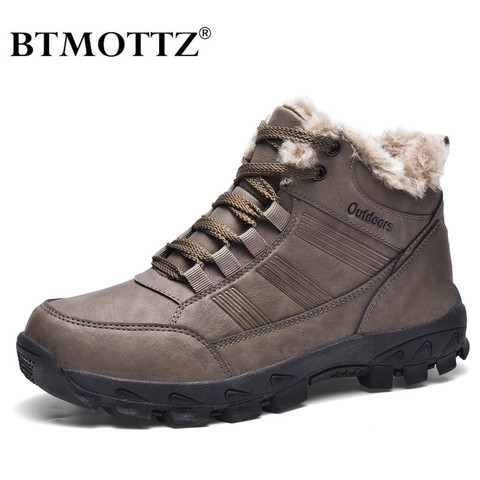 Leather Winter Men Boots Waterproof Warm Fur Snow Boots Men Outdoor Winter Work Casual Shoes Military Combat Rubber Ankle Boots ► Photo 1/6