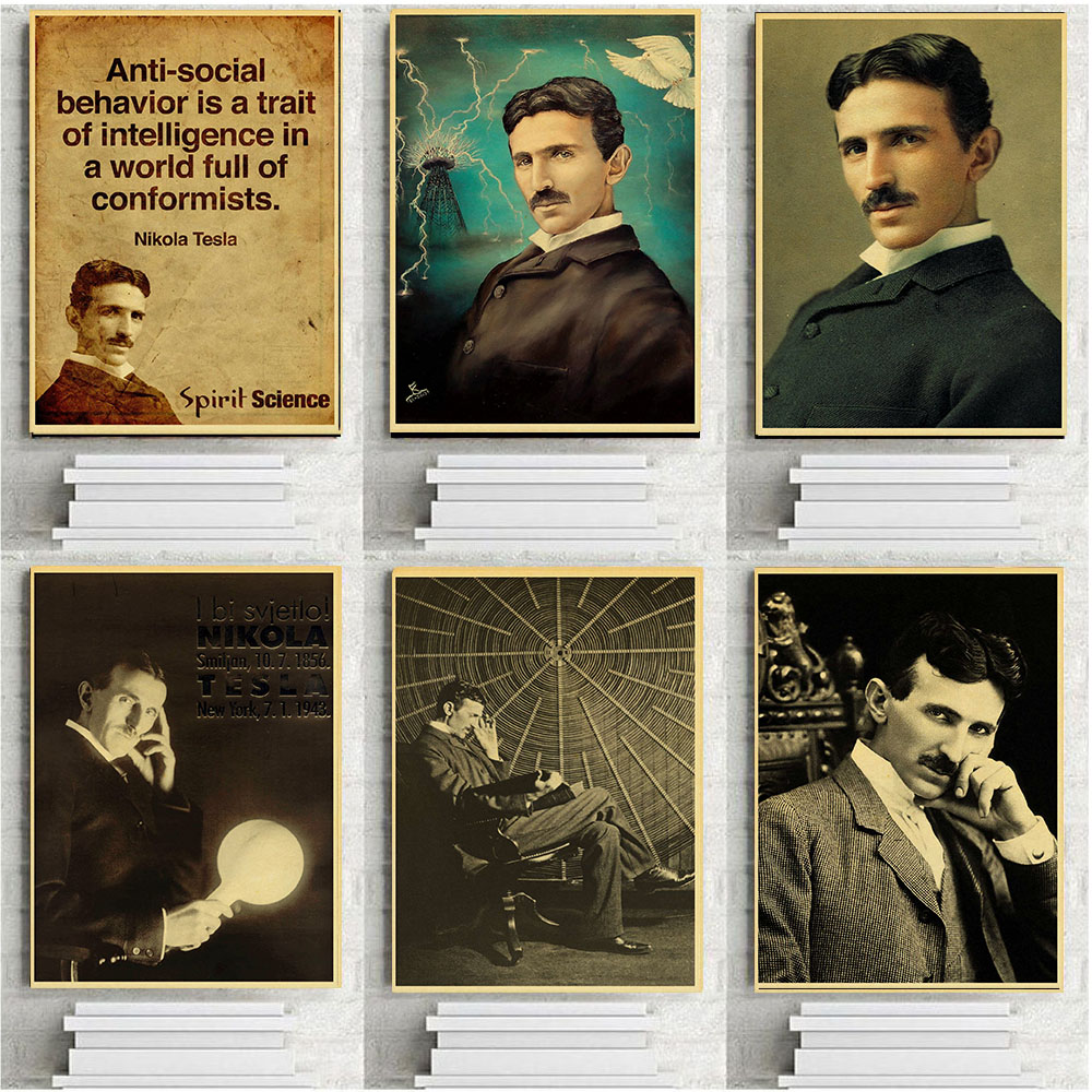 World Famous Inventor Nikola Tesla Retro Kraft Paper Poster Office Cafe  Decorative painting Home decor gift wallpaper - Price history & Review |  AliExpress Seller - Retro life Store 