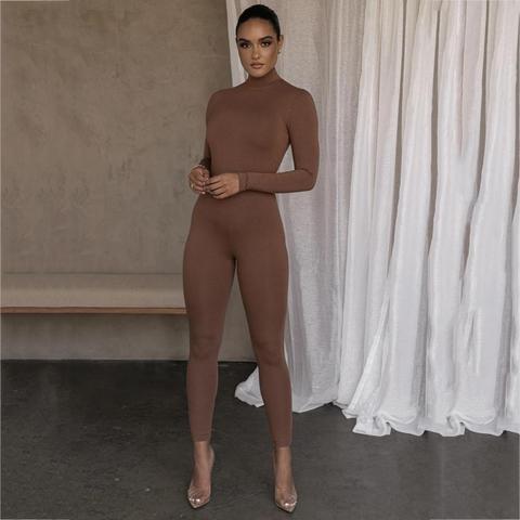 Turtleneck Brown Grey Black Body Rompers Womens Jumpsuit Sexy Activewear Fitness Long Sleeve Leggings Bodycon Jumpsuit Women ► Photo 1/6