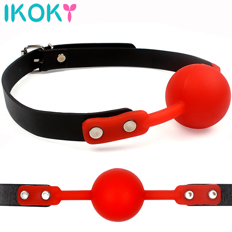 IKOKY Adult Games Mouth Gag Silicone Ball Oral Fixation PU Leather Band Bondage Restraints 4 Colors Sex Toys for Couples ► Photo 1/6