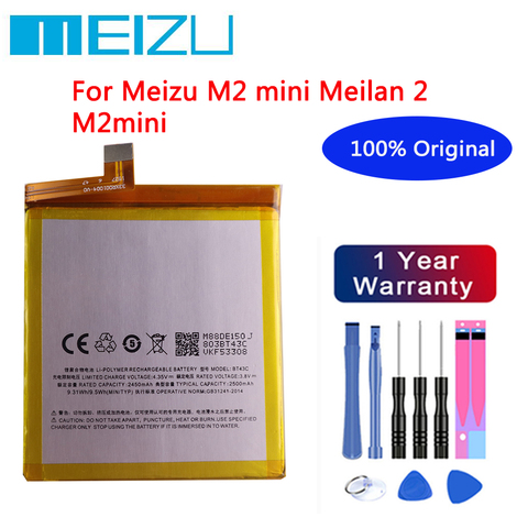 Meizu High Quality 100% Original Battery 2500mAh BT43C For Meizu M2 mini Meilan 2 M2mini Mobile Phone Batteries+Free tools ► Photo 1/5