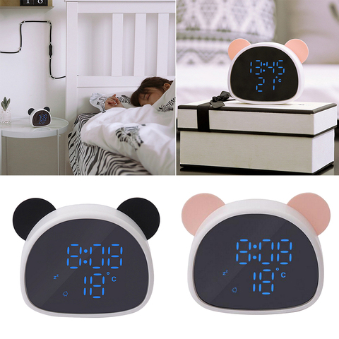 Panda Shape Digital Alarm Clock Portable Mirror Display Temperature Time for Children Kids, LED Digital Display Clock ► Photo 1/6