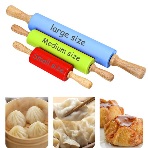 23/30/39cm Silicone Rolling Pin Non-Stick Pastry Dough Flour Roller Wooden Handle Pizza Pasta Roller Kitchen Pastry Baking Tool ► Photo 1/6