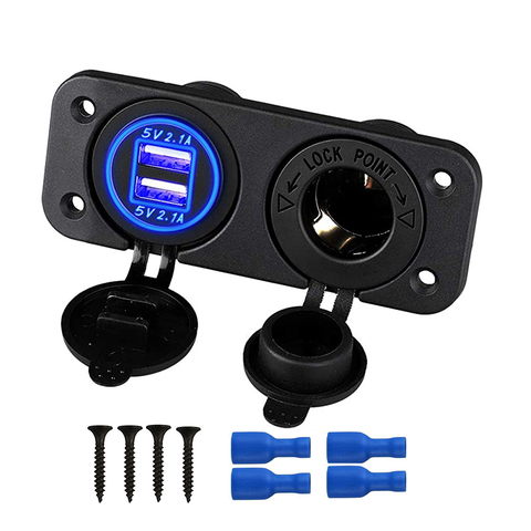 12V Marine USB Outlet Socket Panel 2 in 1 Cigarette Lighter Socket 4.2A Dual USB Ports Waterproof Charger for Car Motorcycle ATV ► Photo 1/6