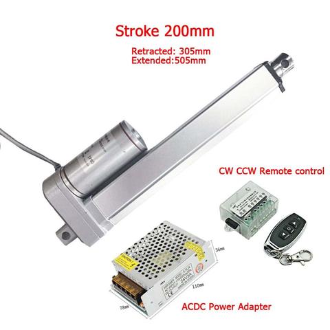 200mm Linear Actuator 12V 24V Max 2000N IP65 With Bracket Remote Control Power Supply Electric Lifting Motor ► Photo 1/6