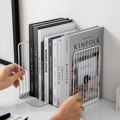 1 Pair Bookends Book Stand Support Simple Iron Desktop Non Slip Rack Shelf Holder Office Magazine Organizer ► Photo 1/6