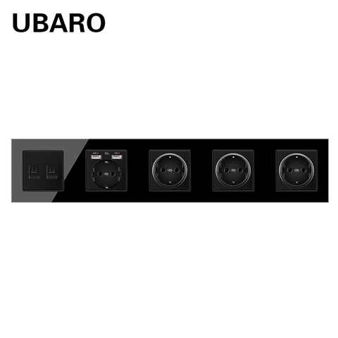 UBARO German Standard Crystal Glass Panel Wall Socket Power Computer RJ45 TV Two Hole Plug Sockets Home Outlet AC100-250V 16A ► Photo 1/6