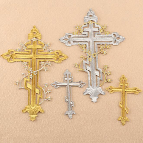 Embroidery Patches Gold Silver Cross Iron On Embroidered Gothic Badges For Bag Jeans Hat T Shirt DIY Appliques Craft Decor ► Photo 1/6