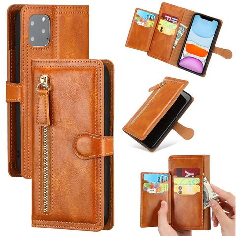 Luxury Leather Zipper Flip Wallet Case For iPhone 11 Pro MAX  X XS XR 6 6s 7 8 Plus SE 2022 Card Holder Stand Phone Cover Coque ► Photo 1/6