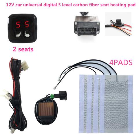 Universal 12V 2 Seats 4 Pads Carbon Fiber Heated Seat Heater heating 12 V Pads Digital 5 Level Switch Winter Warmer Seat Covers ► Photo 1/6
