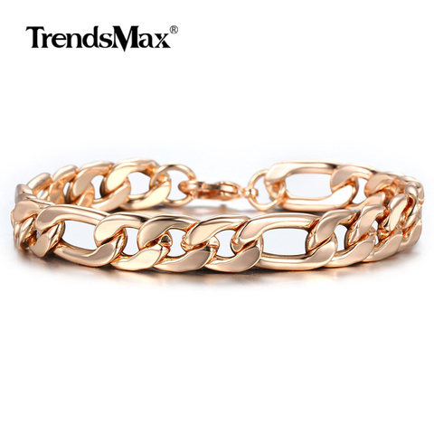 10mm 585 Rose Gold Figaro Curb Cuban Link Chain Bracelet for Women Men Smooth Wrist Jewelry Gifts Lobster Clasp 20cm CBM05 ► Photo 1/6