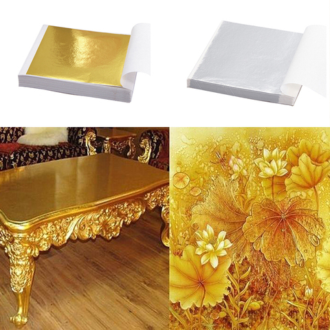 100Pcs/set Gold Silver Color Hot Stamping Foil Paper Gold Foil Gliding Sheets Elegance Furniture Decoration Arts Craft Paper ► Photo 1/6
