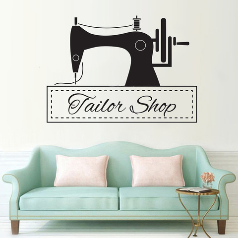 Sewing Machine Wall Sticker Tailor Shop Wall Decor Vinyl Decal Clothing Store Decoration Needlework Mural Mends ► Photo 1/6