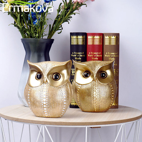 ERMAKOVA 16cm Nordic Golden Owl Statue Figurine Resin Animal Sculpture Crafts Home Living Room Office Decoration Gift ► Photo 1/1
