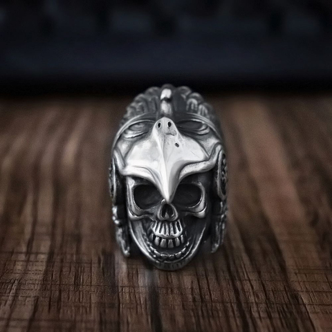 Mens Boys Indian Aztec Eagle Warrior Skull Ring Heavy 316L Stainless Steel Ring Punk Biker Jewelry Gift for Him ► Photo 1/2