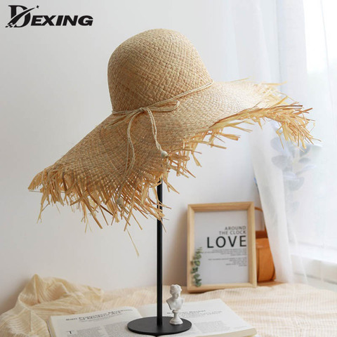 Summer Handmade  Straw Sun Hats for Women Large Wide Brim Gilrs  Natural Raffia Panama Ladies Hat  Beach Floppy Hat for Holiday ► Photo 1/6