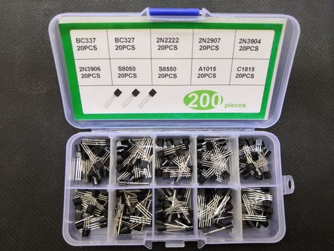 200pcs Transistor kit box 10values*20pcs 2N2222/2N2907/2N3904/2N3906/S8050/S8550/A1015/C1815/BC337/BC327 to-92 set Assortment ► Photo 1/2