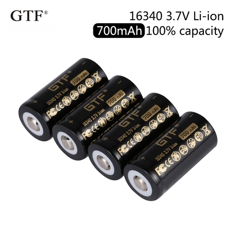 GTF 3.7V 16340 700mAh 100% capacity Li-Ion Rechargeable Battery for LED Flashlight toy remote control 16340 point head batteries ► Photo 1/6
