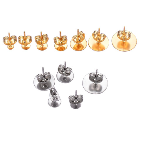 50pcs Stainless Steel 3 4 5 6 8 10 12mm stud pin earring Base earring settings DIY For jewelry making ► Photo 1/6