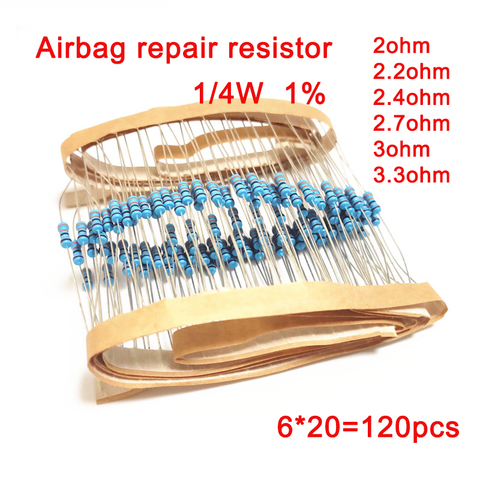 1/4W 1% metal film resistance Car Airbag repair resistor 2ohm 2.2ohm 2.4ohm 2.7ohm 3ohm 3.3ohm 6 types of Electronics  kit ► Photo 1/3