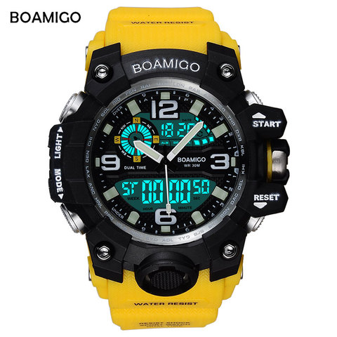 Men Sports Watches BOAMIGO Brand Digital LED Orange Shock Swim Quartz Rubber Wristwatches Waterproof Clock Relogio Masculino ► Photo 1/6