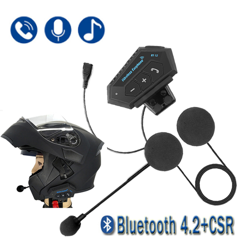 T2 Bluetooth 4.2 CSR Intercom Motorcycle Helmet Headsets BT Wireless Walkie Moto Stereo Interphone Handsfree with Microphone ► Photo 1/6