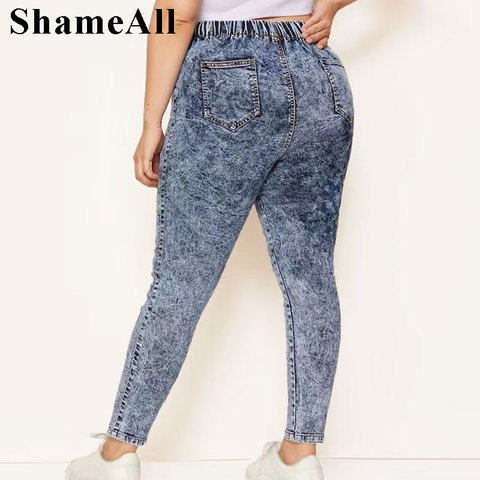 Plus Size Elastic High Waist Snow Wash Pencil Pants Casual Female Jeans 3 4  5XL Women Stretch Long Denim Pant Trousers Mom Jeans - Price history &  Review