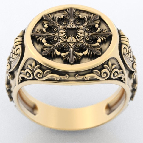 Men's 925 Silver Vintage Domineering Ring 18k Yellow Gold Plated Rose Gold Ring Gift Jewelry Ring Wholesale ► Photo 1/6