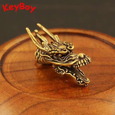 Handmade Bronze Mini Long Horn Dragon Head Key Pendants Car Keychain Charms Vintage Copper Men Women Keyring Bag Pendant Jewelry ► Photo 1/6