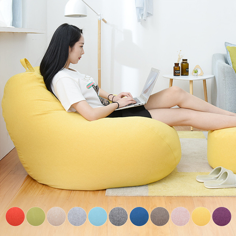 Large Small Lazy Sofas Cover Chairs Without Filler Linen Cloth Lounger Seat Bean  Bag Pouf Puff Couch Tatami Living Room