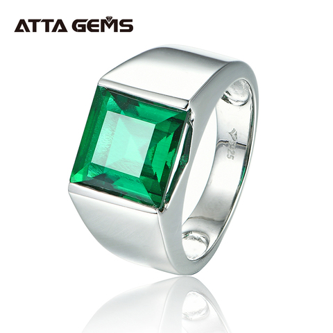 Emerald Sterling Silver Ring 925 Silver Jewelry 4.8 Carats in Square 10mm Created Emerald Green Color With Top Quality For Men ► Photo 1/6