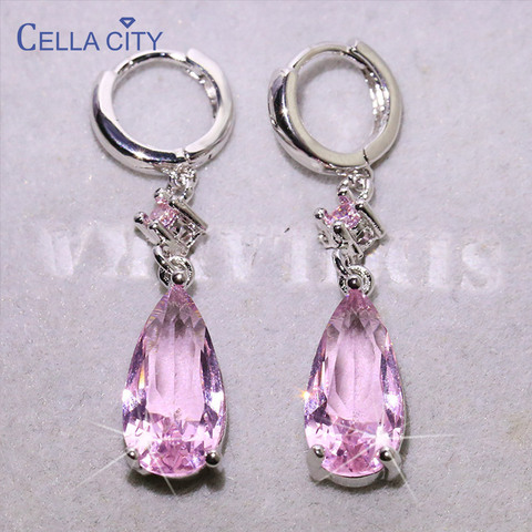 Cellacity Classic Water Drop Shaped Earrings for Women Silver 925 Jewelry Gemstones Ear drops Ruby Emerald Amethyst AAA Zircon ► Photo 1/6