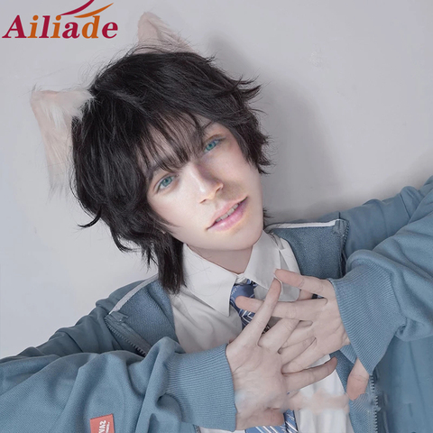 Ailiade Black Men's Wig Short Straight Bangs 12